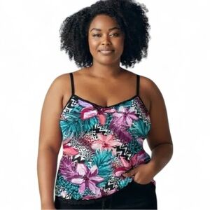 Maxine of Hollywood Size 16 Floral Tankini Top Built-In Bra